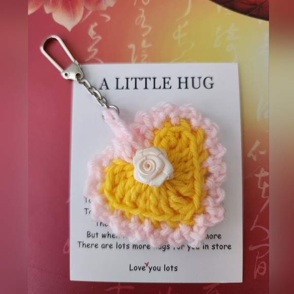 2/$20 Handmade Crochet Heart and Rose Keychain / Pocket Hug - Picture 4 of 4